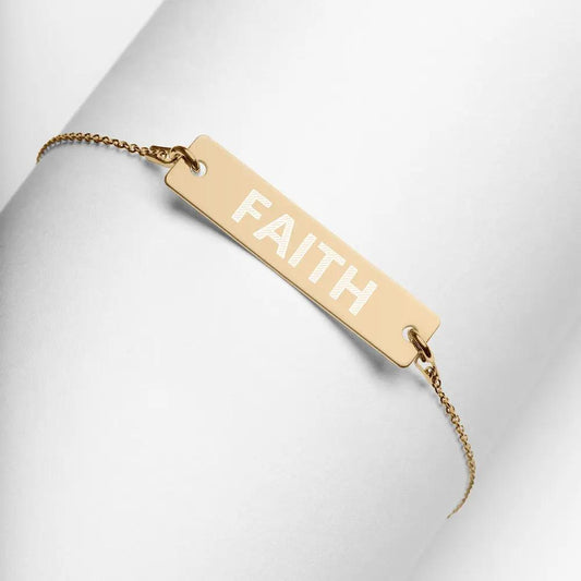 FAITH Engraved Silver Bar Chain Bracelet by Gianneli Fadia, Noura