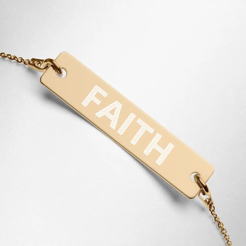 FAITH Engraved Silver Bar Chain Bracelet by Gianneli Fadia, Noura
