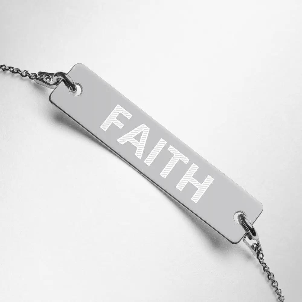 FAITH Engraved Silver Bar Chain Bracelet by Gianneli Fadia, Noura