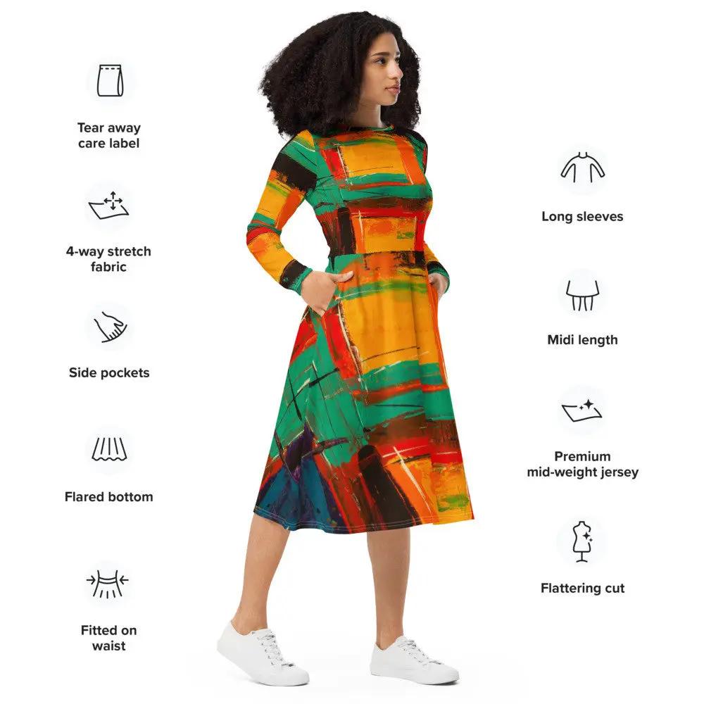 Gianneli Colours Long Sleeve Midi Dress Fadia, Noura