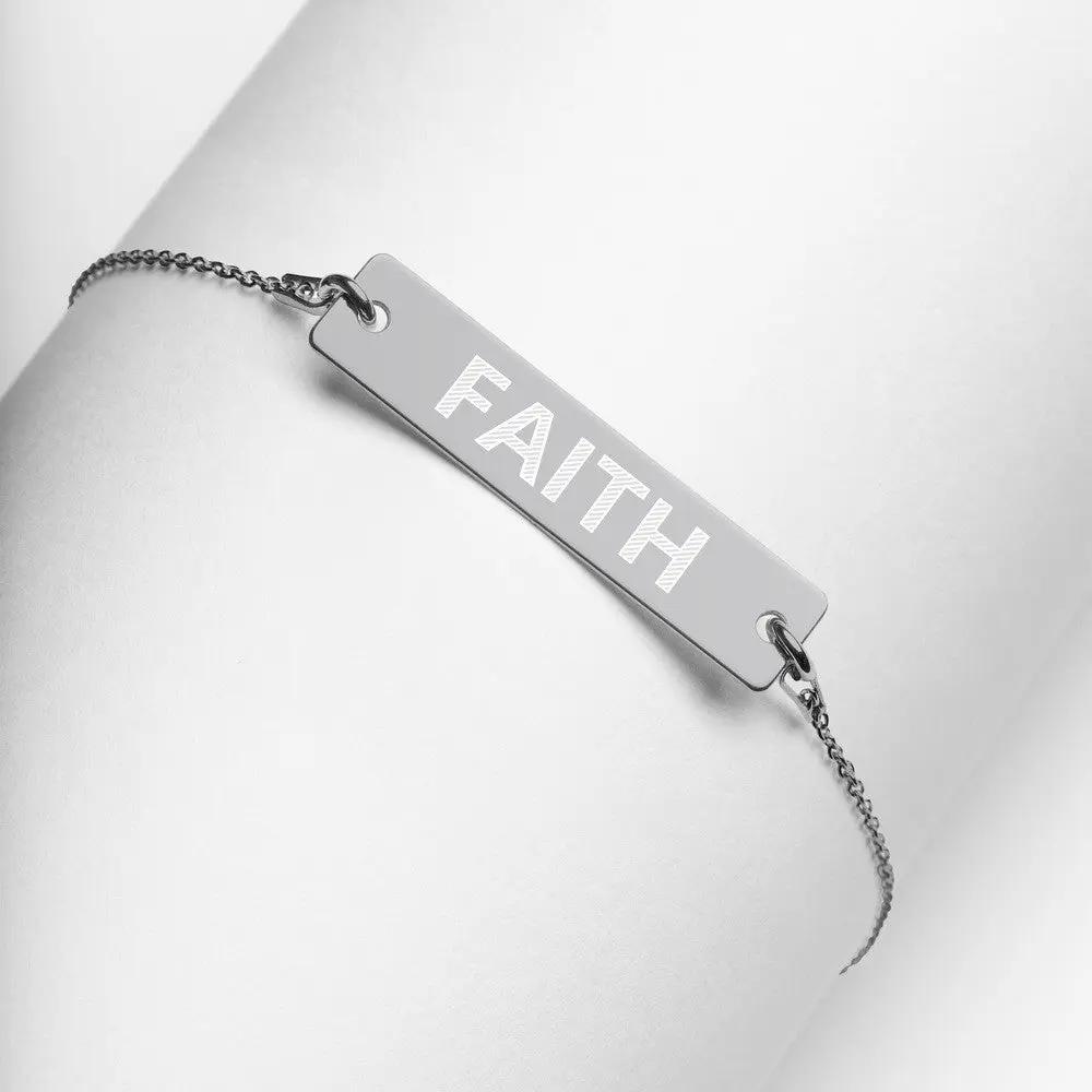 FAITH Engraved Silver Bar Chain Bracelet by Gianneli Fadia, Noura